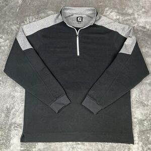 Footjoy Mens Black Long Sleeve Mock Neck Ribbed Pullover 1/4 Zip XL Golf Sweater